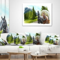 Cesta DesignArt u planinama s konjima - jastuk za bacanje tiskanih krajolika - 16x16