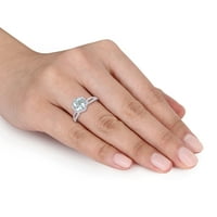Miabella Ženska 1- karat Aquamarine i Karat Diamond 14KT bijeli zlato Halo prsten
