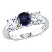 Miabella Ženska 2-karat stvorila je bijelo plavu safir 10kt bijelo zlato zaručnički prsten od 3 kamena