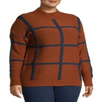 Terra & Sky Women's Plus Size MockNeck Ploča s kariranim puloverom džemper