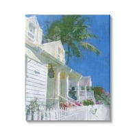 Stupell Industries Palm Tree Nadlažući bijela ljetna vila vikendica za slikanje Omotana platna za tisak zidne umjetnosti,