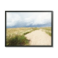 Stupell Obalna pješčana staza Oblačno nebesko krajolik slika crno uokvirena umjetnička print zidna umjetnost