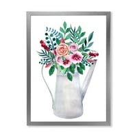 Buketi cvijeća u rustikalnom cvjetačkom loncu s bobicama uokvirenim slikanjem platna umjetnički tisak