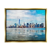 Stupell udaljeni New York City Skyline zgrade putovanja i mjesta slikanje zlatnog plutača uokvirenog umjetničkog