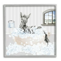Stupell zebra prskanje mjehurića kupanje životinje i insekti slikaju siva uokvirena umjetnička print zidna umjetnost