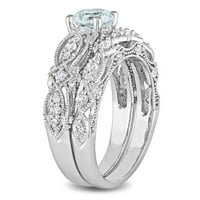 Miabella Women's 1- ct Aquamarine stvoren safir i dijamant 10kt White Gold Wedding Rings Set