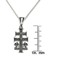Primal Silver Sterling Silver Antiqued Caravaca Double Cross s privjeskom za anđele s lanac kabela Forzantina