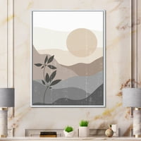 DesignArt 'Minimalistički zalazak sunca nad planinskim krajolikom' Moderno uokvireno platno zidne umjetničke tiska