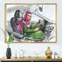 DesignArt 'Arapska dama koja vozi automobil II' Moderno uokvireno platno zidno umjetnički tisak
