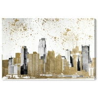 Gradovi Avenue i Skylines Wall Art Canvas Ispis 'Sivi i zlatni obrise Skyline' Sjedinjene Države - Zlato, bijelo