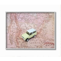 Vintage svjetski putnik retro automobil uokvirena ružičasta Karta zidni umjetnički dizajn Daphne Polselli, 11 14