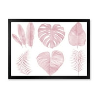 DesignArt 'tropska ružičasta akvarel lišća na bijeloj I' shabby chic uokvireni umjetnički tisak