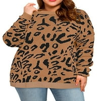 Ženski plus size leopard print džemperi casual posada vrat pleteni tunični vrhovi za žene za žene